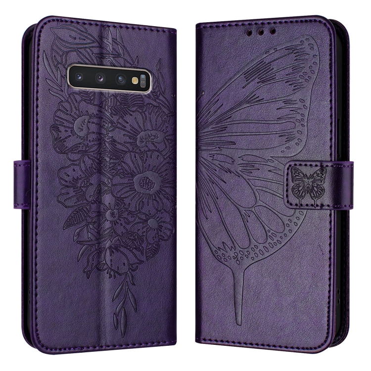 

For Samsung Galaxy S10+ Embossed Butterfly Leather Phone Case(Dark Purple)