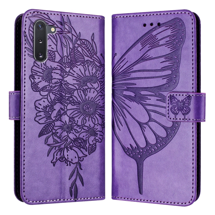 

For Samsung Galaxy Note10 Embossed Butterfly Leather Phone Case(Light Purple)