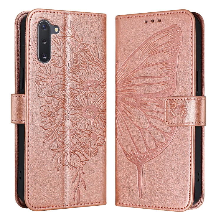 

For Samsung Galaxy Note10 Embossed Butterfly Leather Phone Case(Rose Gold)