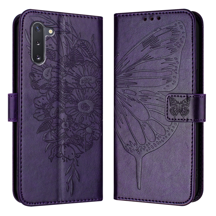 

For Samsung Galaxy Note10 Embossed Butterfly Leather Phone Case(Dark Purple)