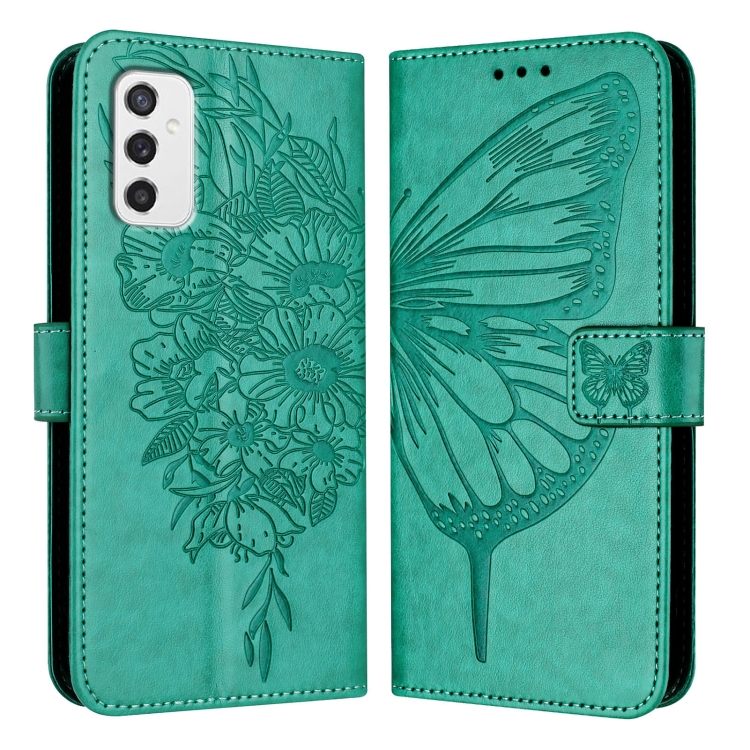 

For Samsung Galaxy M52 5G Embossed Butterfly Leather Phone Case(Green)