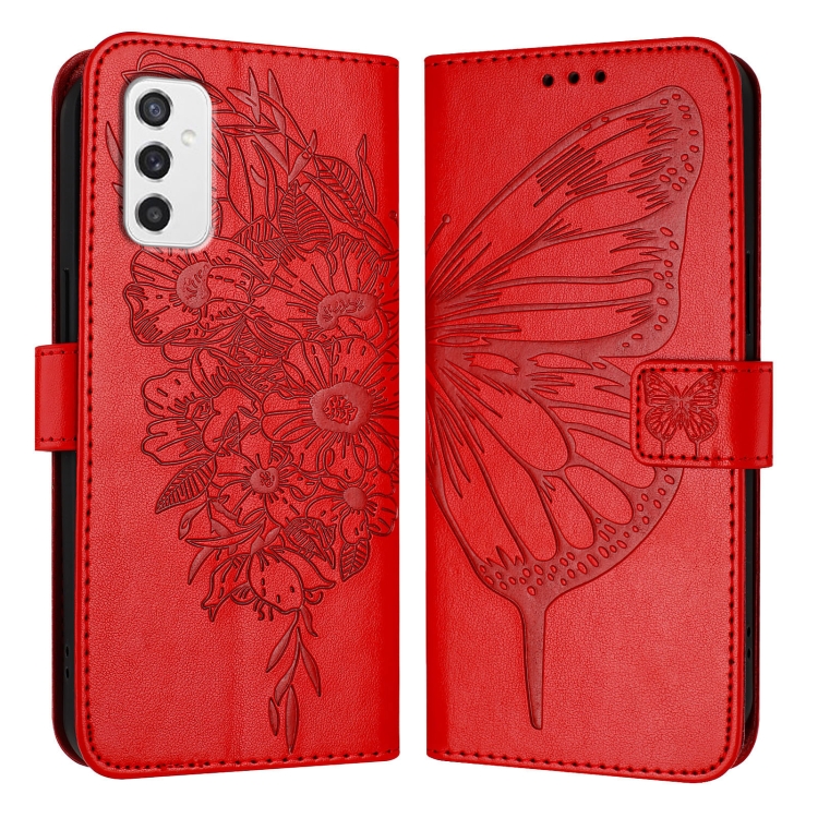 

For Samsung Galaxy M52 5G Embossed Butterfly Leather Phone Case(Red)
