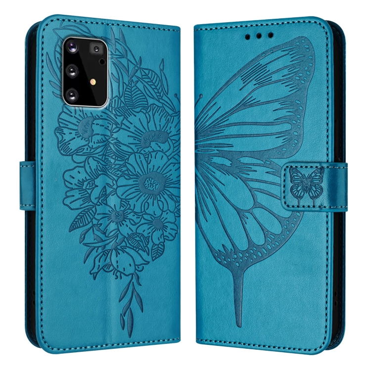 

For Samsung Galaxy A91 / M80s / S10 Lite Embossed Butterfly Leather Phone Case(Blue)