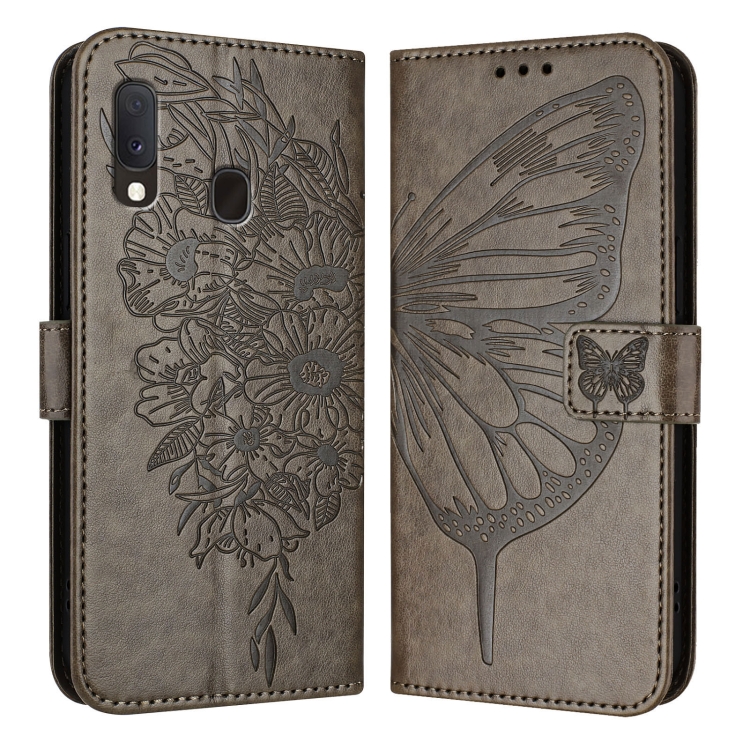 

For Samsung Galaxy A20e / A10e Embossed Butterfly Leather Phone Case(Grey)