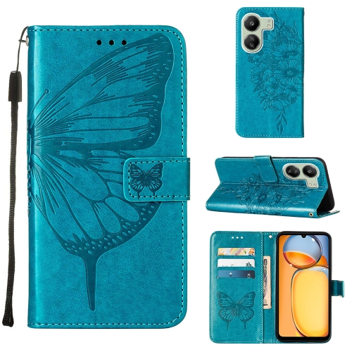 

For Xiaomi Redmi 13C Embossed Butterfly Leather Phone Case(Blue)