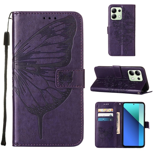 

For Xiaomi Redmi Note 13 4G Global Embossed Butterfly Leather Phone Case(Dark Purple)