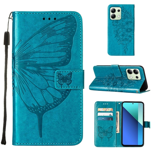 

For Xiaomi Redmi Note 13 4G Global Embossed Butterfly Leather Phone Case(Blue)