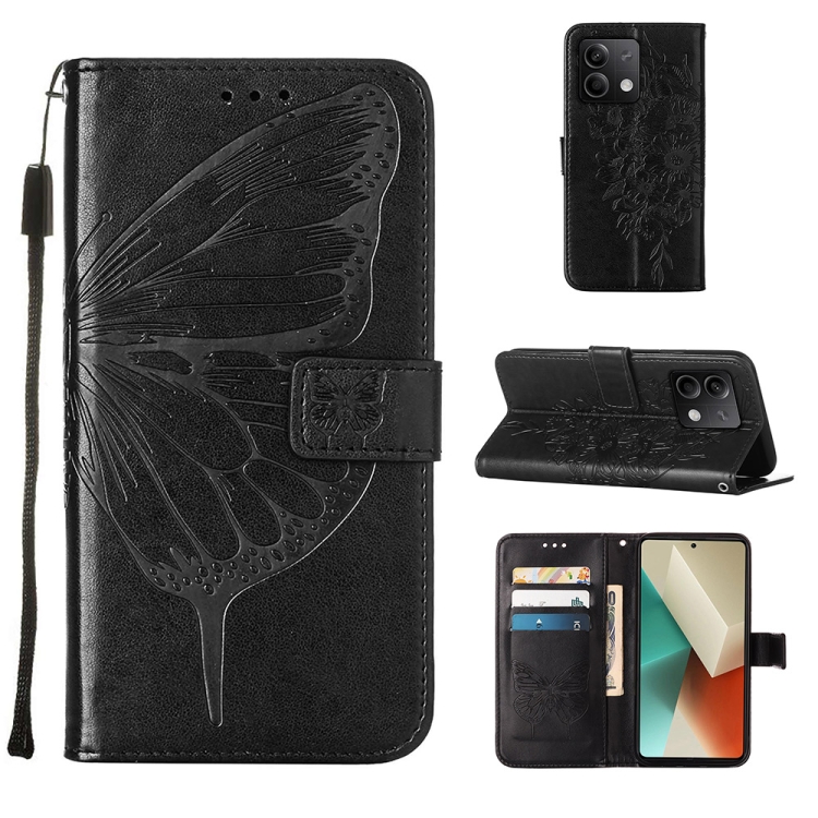 

For Xiaomi Redmi Note 13 5G Global Embossed Butterfly Leather Phone Case(Black)