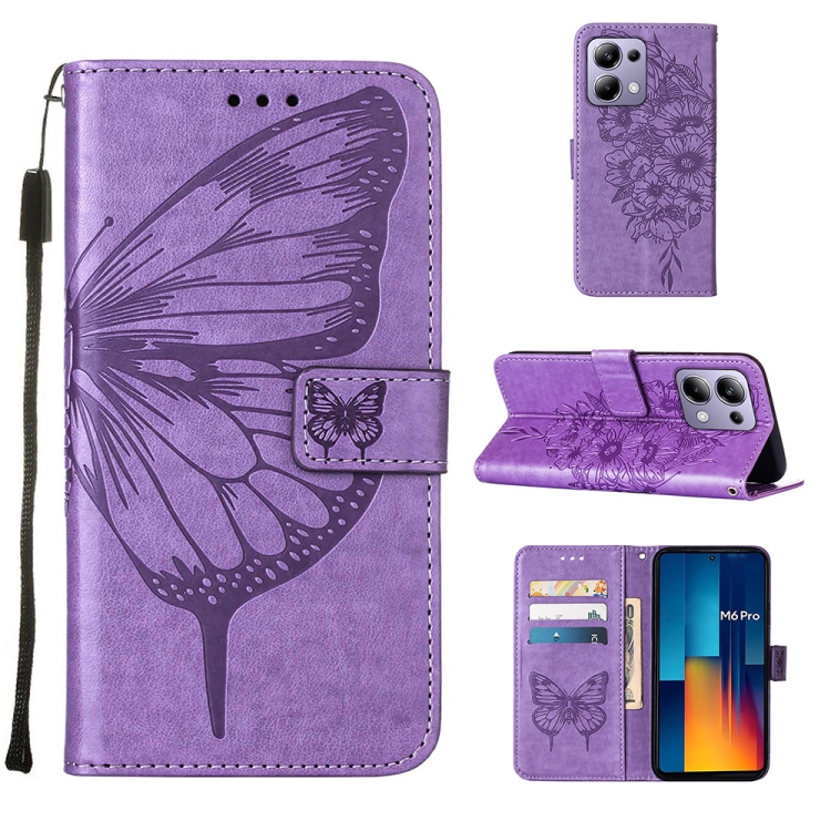 

For Xiaomi Redmi Note 13 Pro 4G Global Embossed Butterfly Leather Phone Case(Purple)