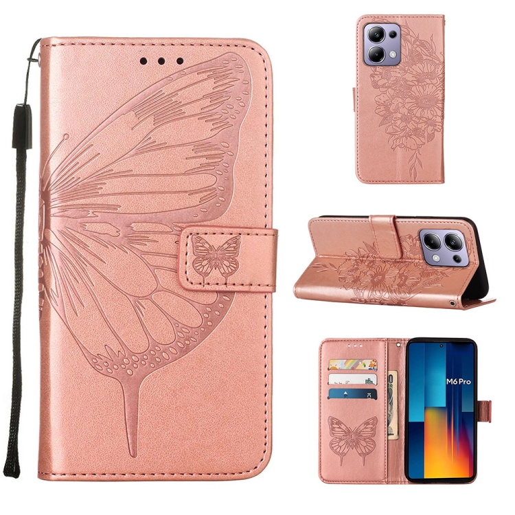 

For Xiaomi Redmi Note 13 Pro 4G Global Embossed Butterfly Leather Phone Case(Rose Gold)