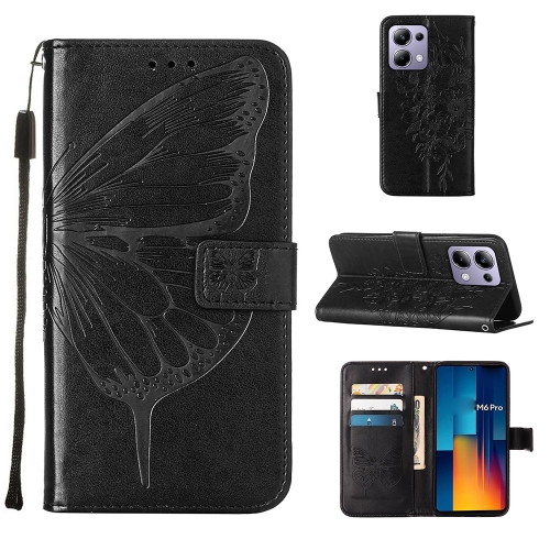 

For Xiaomi Redmi Note 13 Pro 4G Global Embossed Butterfly Leather Phone Case(Black)