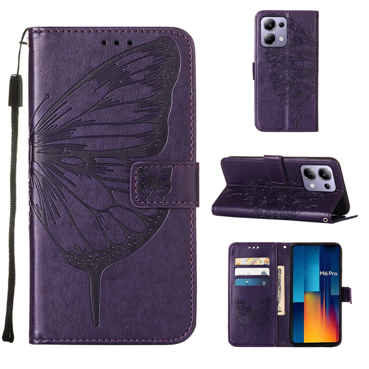 

For Xiaomi Redmi Note 13 Pro 4G Global Embossed Butterfly Leather Phone Case(Dark Purple)