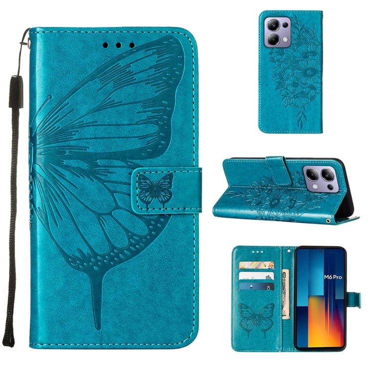 

For Xiaomi Redmi Note 13 Pro 4G Global Embossed Butterfly Leather Phone Case(Blue)