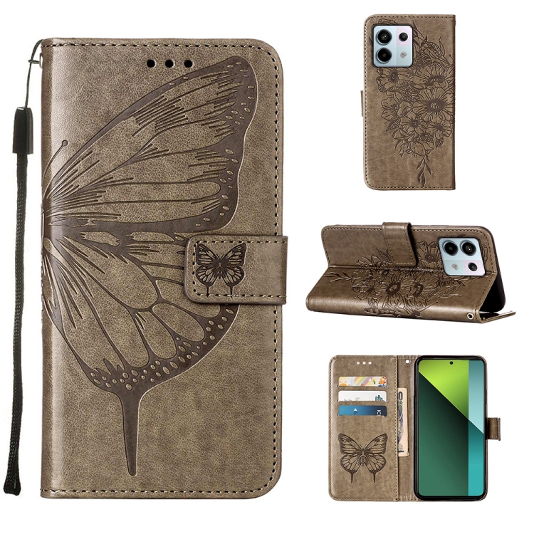 

For Xiaomi Redmi Note 13 Pro 5G Global Embossed Butterfly Leather Phone Case(Grey)