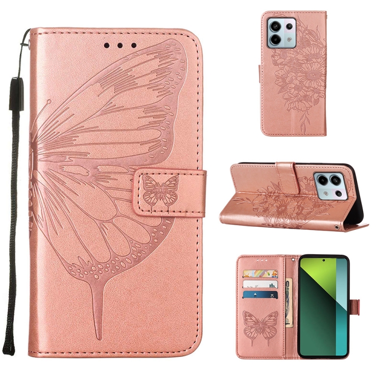 

For Xiaomi Redmi Note 13 Pro 5G Global Embossed Butterfly Leather Phone Case(Rose Gold)