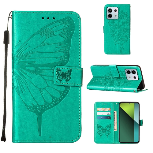 

For Xiaomi Redmi Note 13 Pro 5G Global Embossed Butterfly Leather Phone Case(Green)