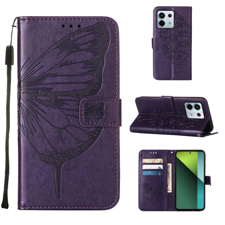 

For Xiaomi Redmi Note 13 Pro 5G Global Embossed Butterfly Leather Phone Case(Dark Purple)
