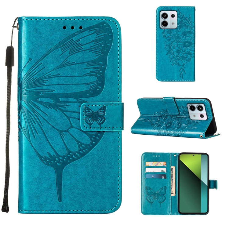 

For Xiaomi Redmi Note 13 Pro 5G Global Embossed Butterfly Leather Phone Case(Blue)