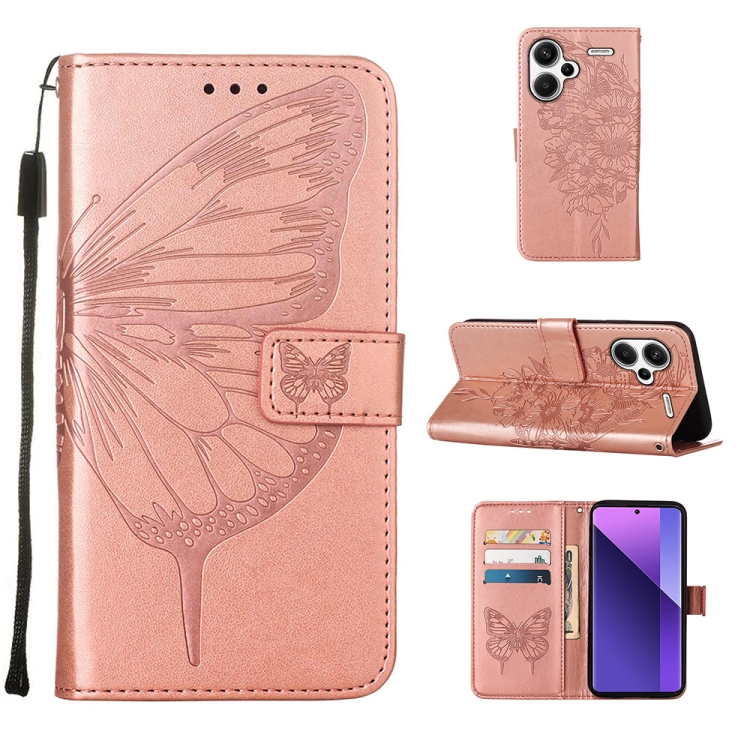 

For Xiaomi Redmi Note 13 Pro+ 5G Embossed Butterfly Leather Phone Case(Rose Gold)
