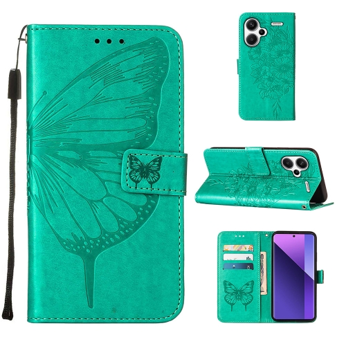 

For Xiaomi Redmi Note 13 Pro+ 5G Embossed Butterfly Leather Phone Case(Green)
