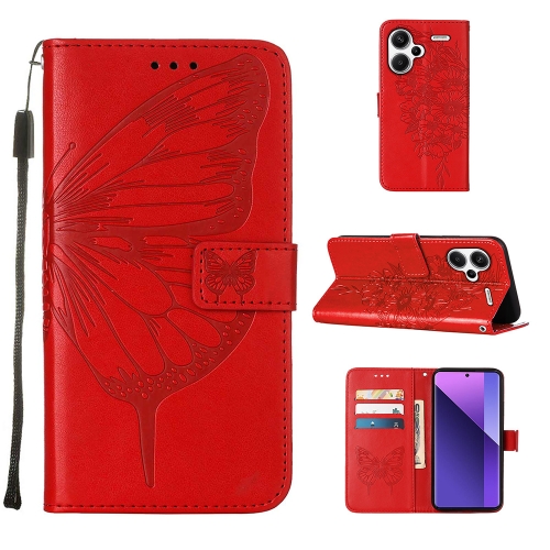 

For Xiaomi Redmi Note 13 Pro+ 5G Embossed Butterfly Leather Phone Case(Red)