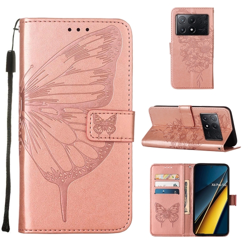 

For Xiaomi Redmi K70E Embossed Butterfly Leather Phone Case(Rose Gold)