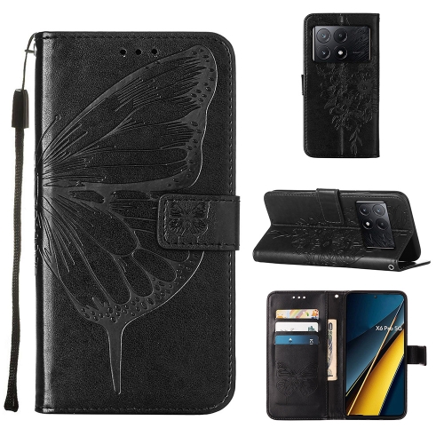 

For Xiaomi Redmi K70E Embossed Butterfly Leather Phone Case(Black)