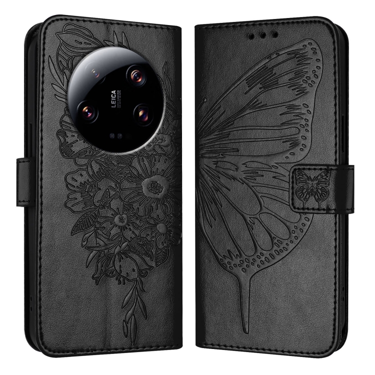 

For Xiaomi 13 Ultra Embossed Butterfly Leather Phone Case(Black)
