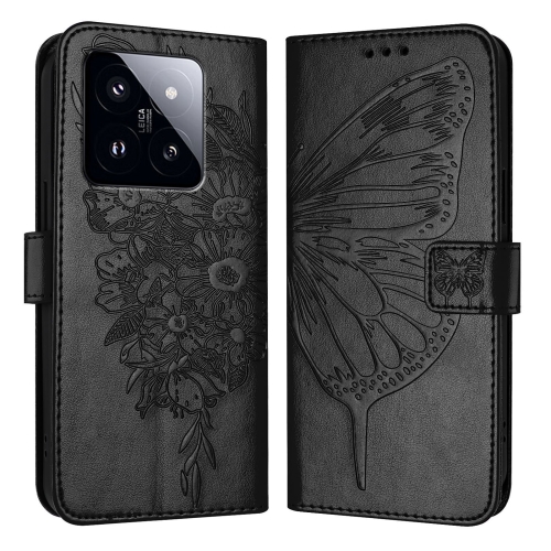 

For Xiaomi 14 Pro 5G Global Embossed Butterfly Leather Phone Case(Black)