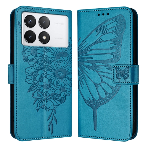 

For Xiaomi Redmi K70 / K70 Pro Embossed Butterfly Leather Phone Case(Blue)