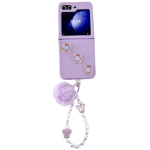 

For Samsung Galaxy Z Flip5 Square Glitter Skin Feel Liquid Silicone TPU Phone Case with Plush Lanyard(Purple)