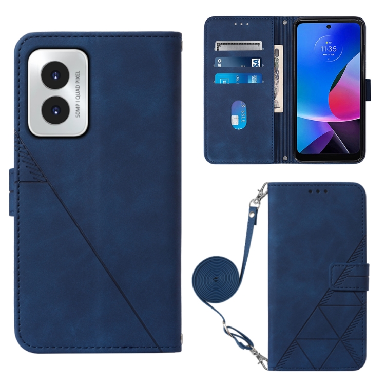 

For Motorola Moto G Play 4G 2024 Crossbody 3D Embossed Flip Leather Phone Case(Blue)