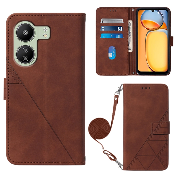 

For Xiaomi Redmi 13C Crossbody 3D Embossed Flip Leather Phone Case(Brown)