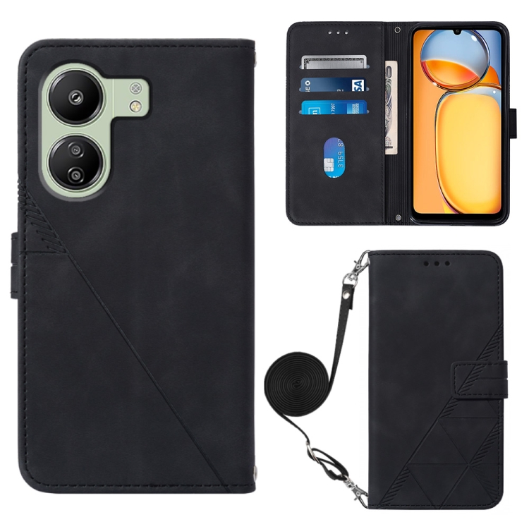 

For Xiaomi Redmi 13C Crossbody 3D Embossed Flip Leather Phone Case(Black)
