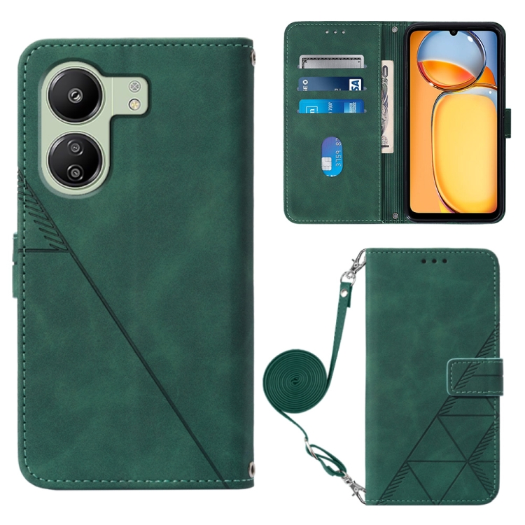 

For Xiaomi Redmi 13C Crossbody 3D Embossed Flip Leather Phone Case(Dark Green)