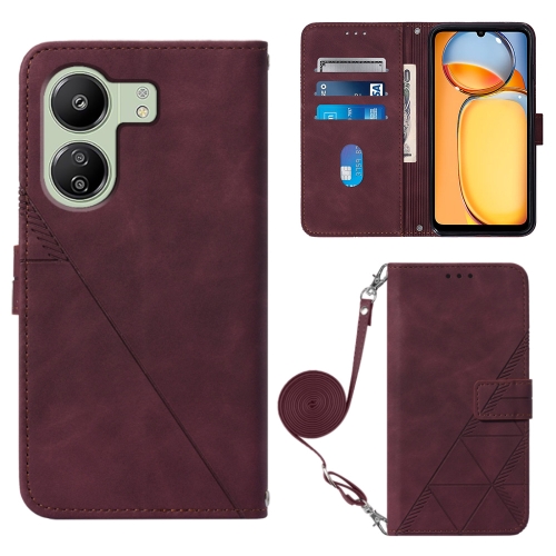 For Xiaomi Redmi 13C Crossbody 3D Embossed Flip Leather Phone Case(Wine Red) stainless steel 29 hole drill gauge with high contrast markings durable quick precise measuring 1 16 inch to 1 2 inch size bits