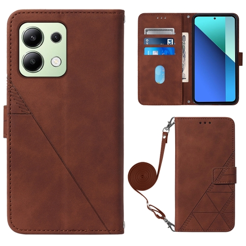 For Xiaomi Redmi Note 13 4G Global Crossbody 3D Embossed Flip Leather Phone Case(Brown) for xiaomi redmi note 12 pro 5g global four leaf embossed leather phone case gold