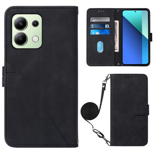 

For Xiaomi Redmi Note 13 4G Global Crossbody 3D Embossed Flip Leather Phone Case(Black)