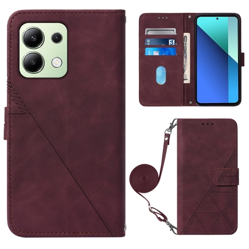 

For Xiaomi Redmi Note 13 4G Global Crossbody 3D Embossed Flip Leather Phone Case(Wine Red)