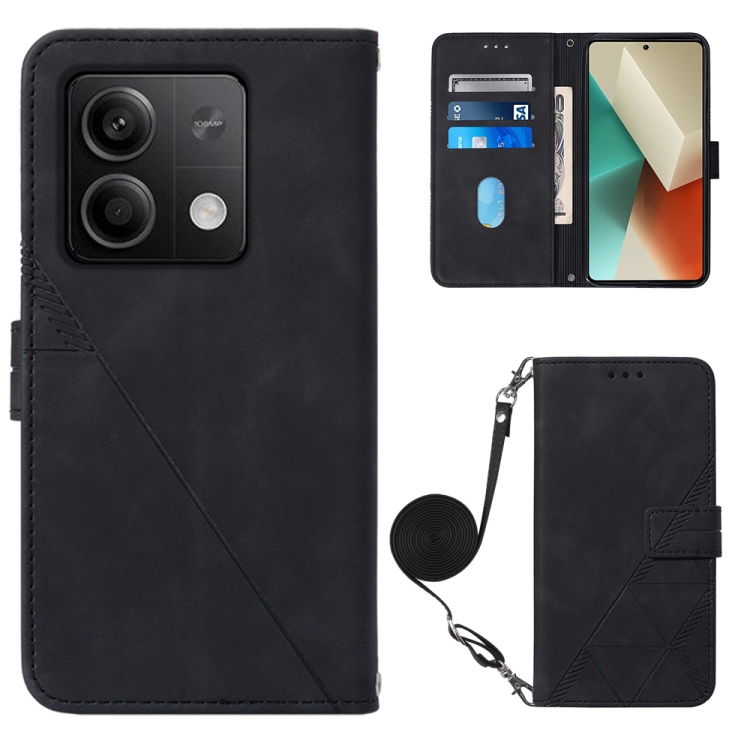 

For Xiaomi Redmi Note 13 5G Global Crossbody 3D Embossed Flip Leather Phone Case(Black)