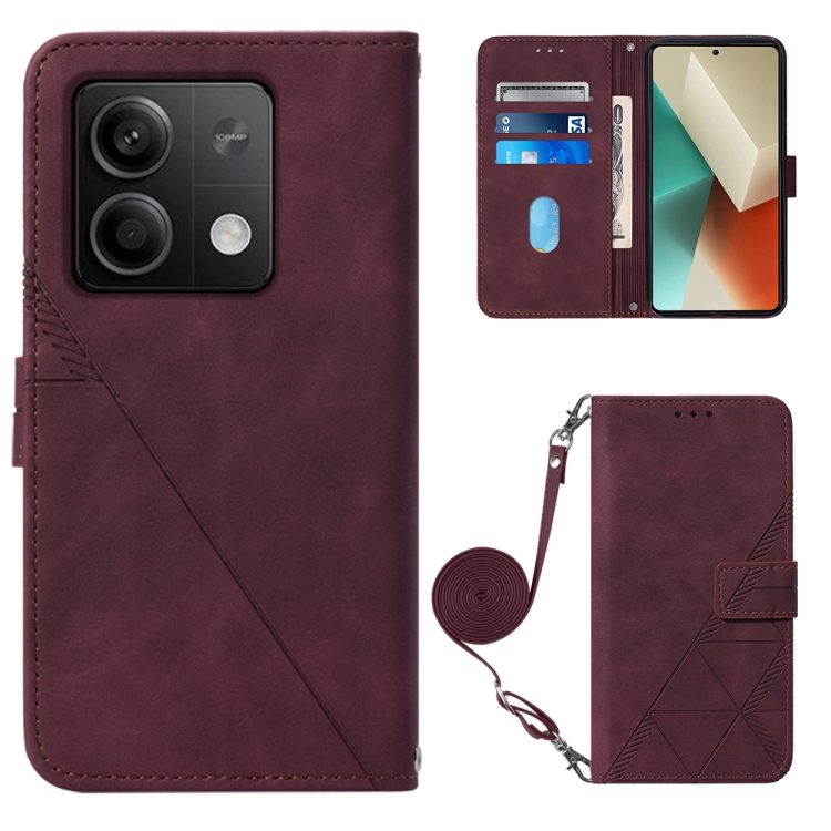 

For Xiaomi Redmi Note 13 5G Global Crossbody 3D Embossed Flip Leather Phone Case(Wine Red)