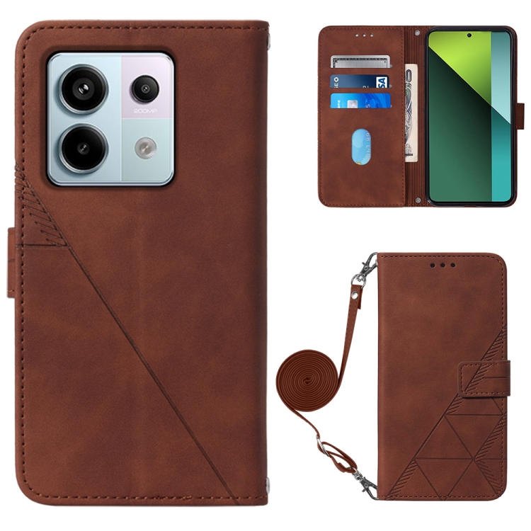 

For Xiaomi Redmi Note 13 Pro 5G Global Crossbody 3D Embossed Flip Leather Phone Case(Brown)