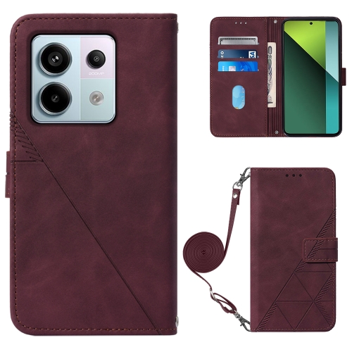 

For Xiaomi Redmi Note 13 Pro 5G Global Crossbody 3D Embossed Flip Leather Phone Case(Wine Red)