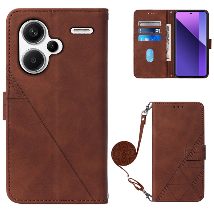 

For Xiaomi Redmi Note 13 Pro+ 5G Crossbody 3D Embossed Flip Leather Phone Case(Brown)