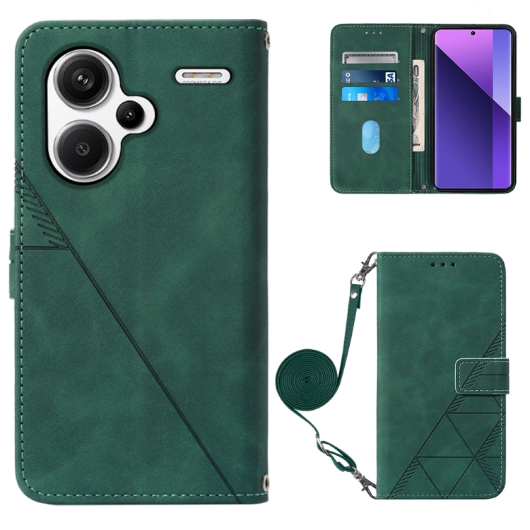 

For Xiaomi Redmi Note 13 Pro+ 5G Crossbody 3D Embossed Flip Leather Phone Case(Dark Green)