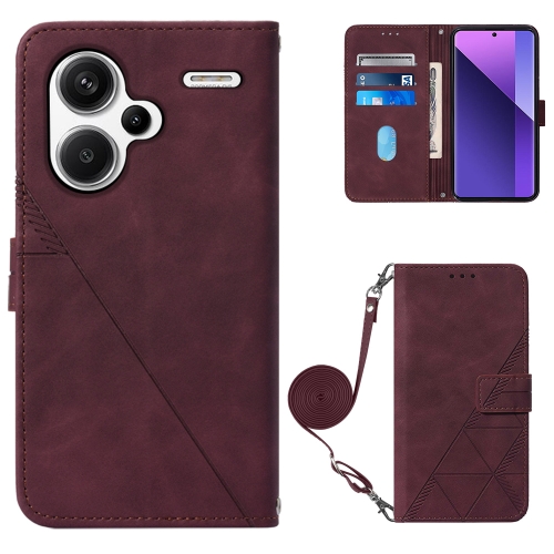 For Xiaomi Redmi Note 13 Pro+ 5G Crossbody 3D Embossed Flip Leather Phone Case(Wine Red)
