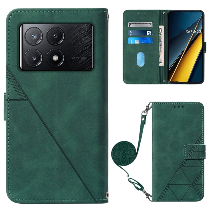 

For Xiaomi Redmi K70E Crossbody 3D Embossed Flip Leather Phone Case(Dark Green)