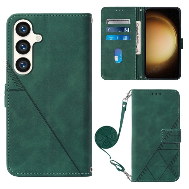 

For Samsung Galaxy S24 5G Crossbody 3D Embossed Flip Leather Phone Case(Dark Green)