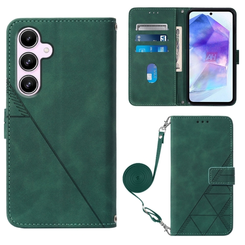 

For Samsung Galaxy A55 Crossbody 3D Embossed Flip Leather Phone Case(Dark Green)