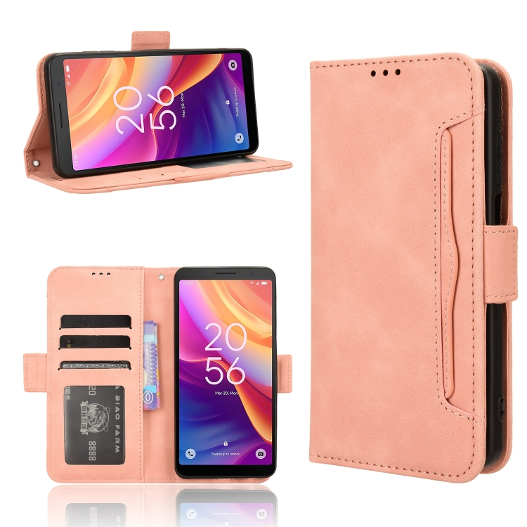 

For TCL 501 4G Skin Feel Calf Texture Card Slots Leather Phone Case(Pink)